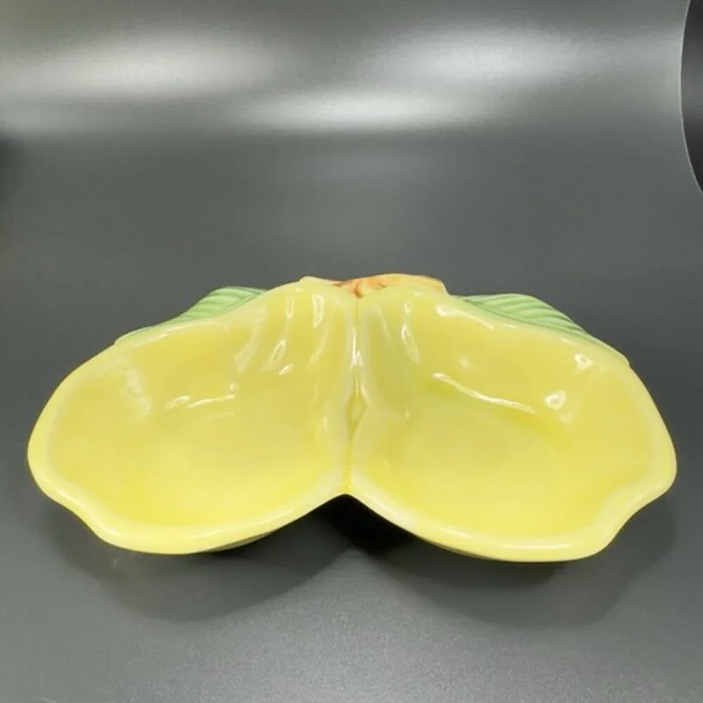 California USA Pottery Pearl Fruit Divided Dish Tray Sauce Bowl Set 2 Vintage‎